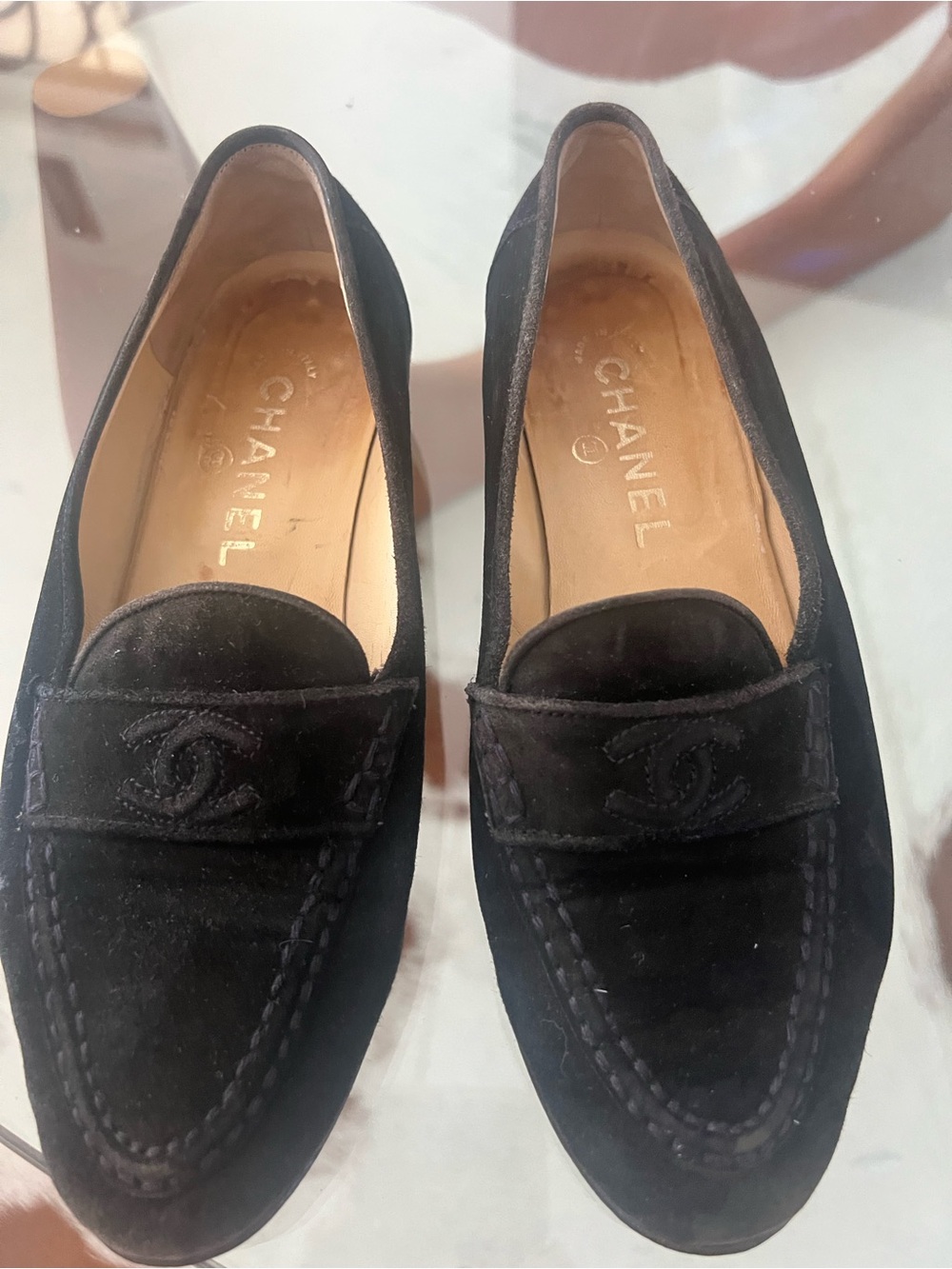 Authentic Chanel Black Suede Classic Loafers/Penny Loafers - Picture 7 of 11